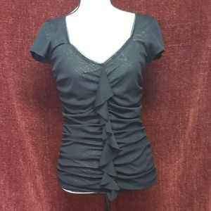 💲SALE💲WHBM Sheer Ruffled Black Blouse Sz Sm